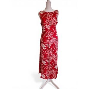 Vintage 90s Red White Hawaiian Tropical Floral Tank Dress Women's Size Medium